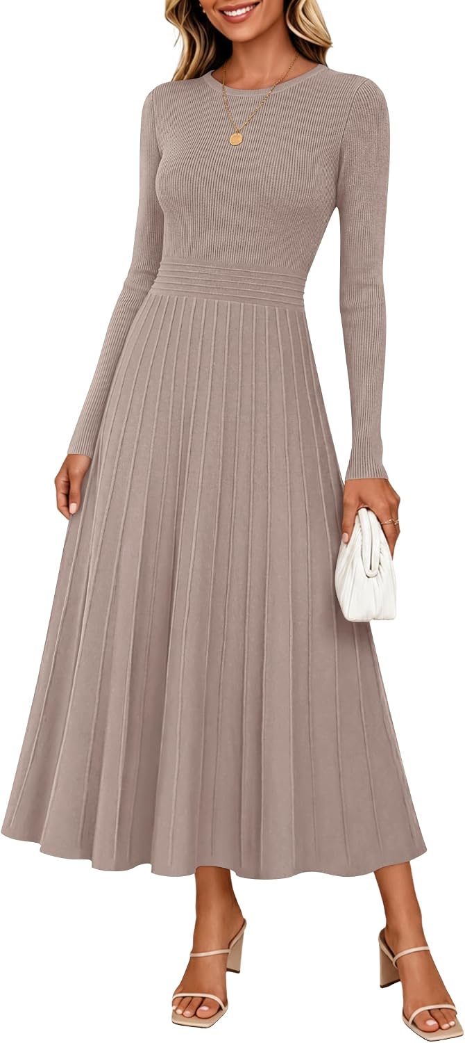 ZESICA Womens Fall Winter Pleated Cocktail Party Midi Sweater Dress
