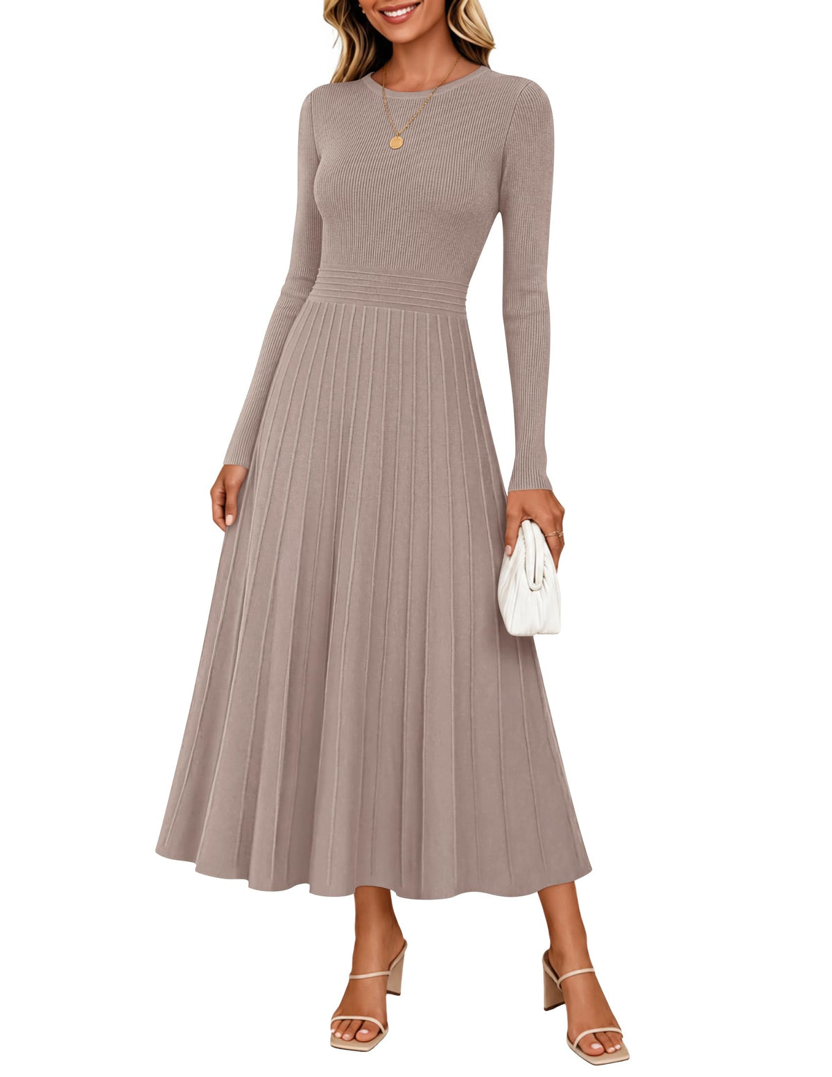 ZESICA Womens Fall Winter Pleated Cocktail Party Midi Sweater Dress