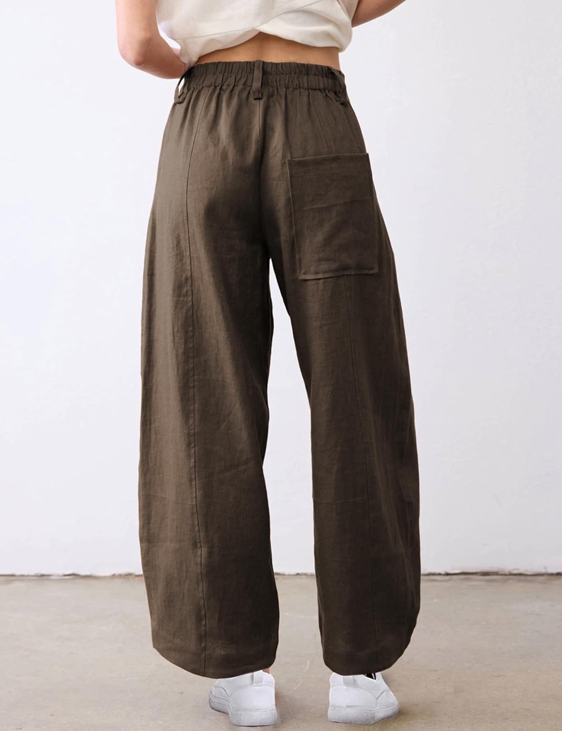 Tanming Women's Cotton Linen Barrel Pants Wide Leg Trousers