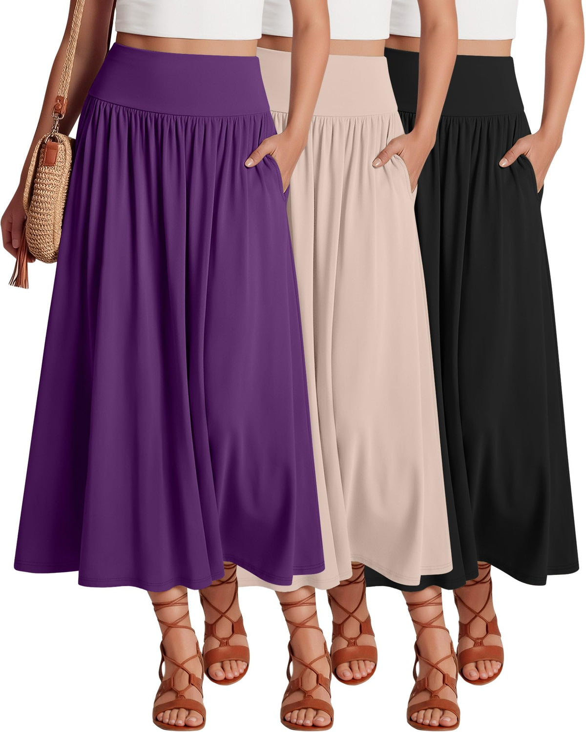Ficerd 3 Pack Maxi Long Skirts for Women