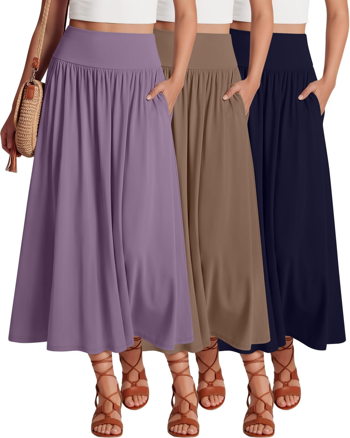 Ficerd 3 Pack Maxi Long Skirts for Women