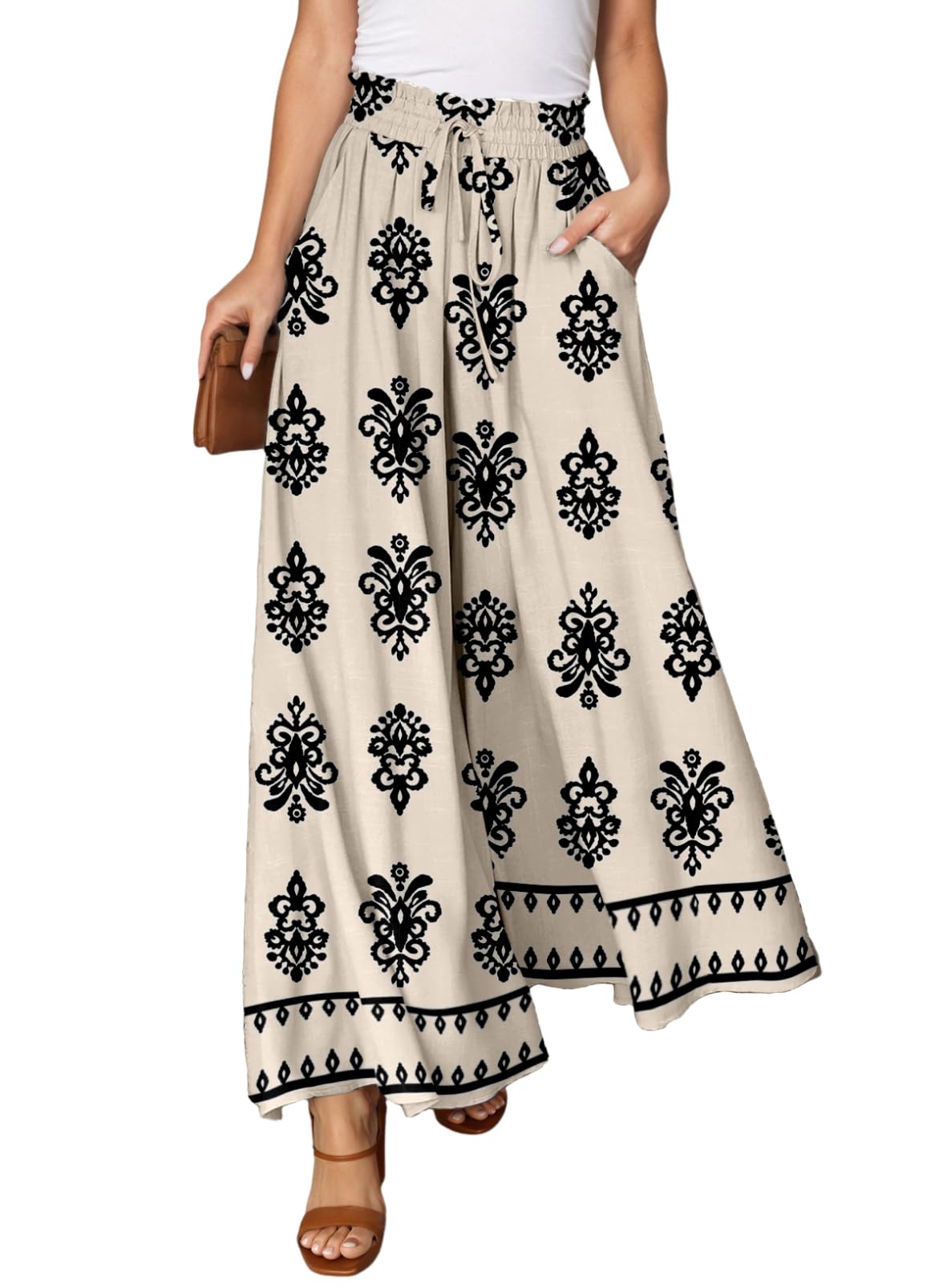 Dokotoo Wide Leg Pants for Women Casual Elastic Waist Drawstring Pants
