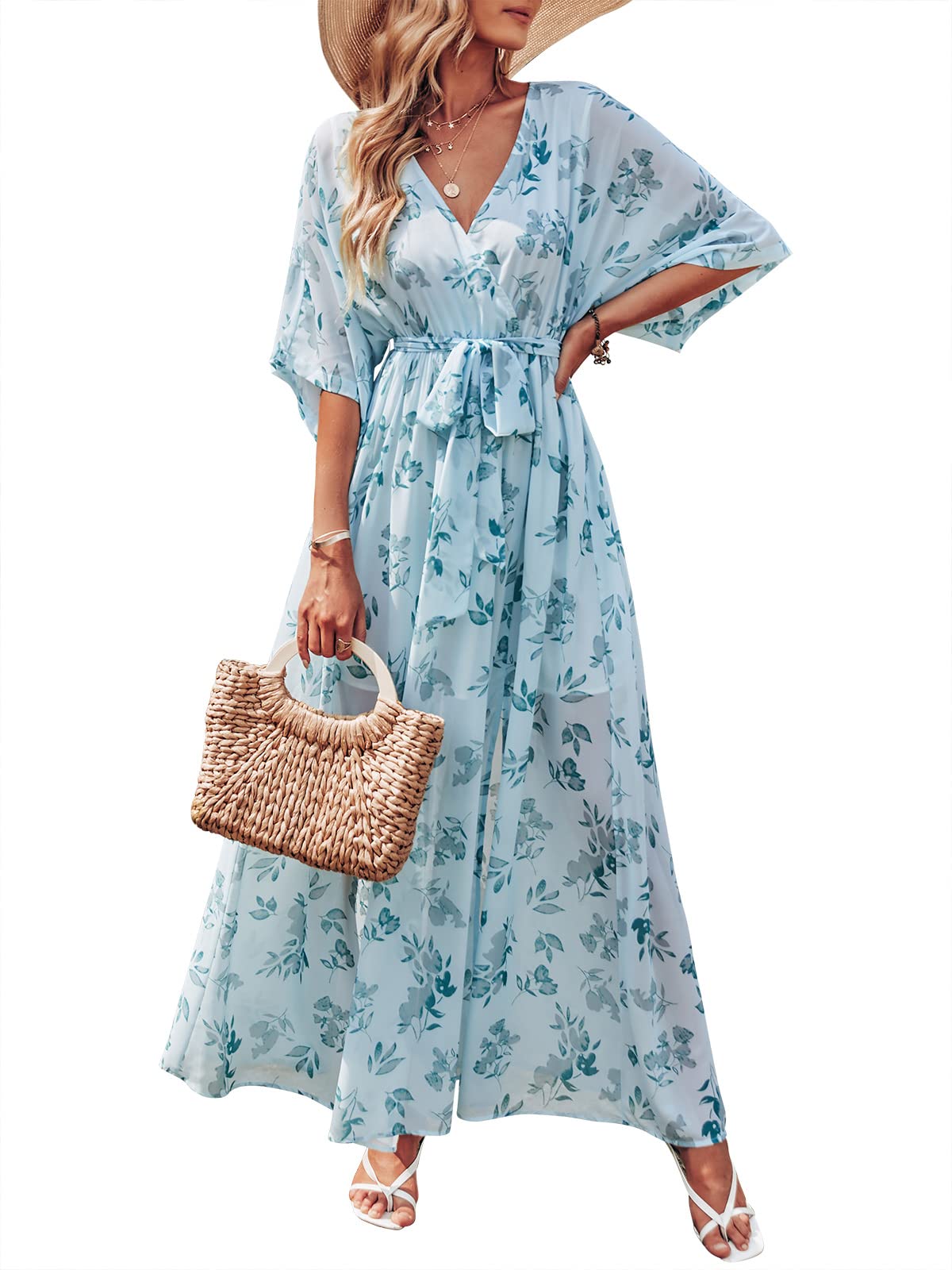 ANRABESS Womens Boho Floral Wedding Guest Maxi Dress