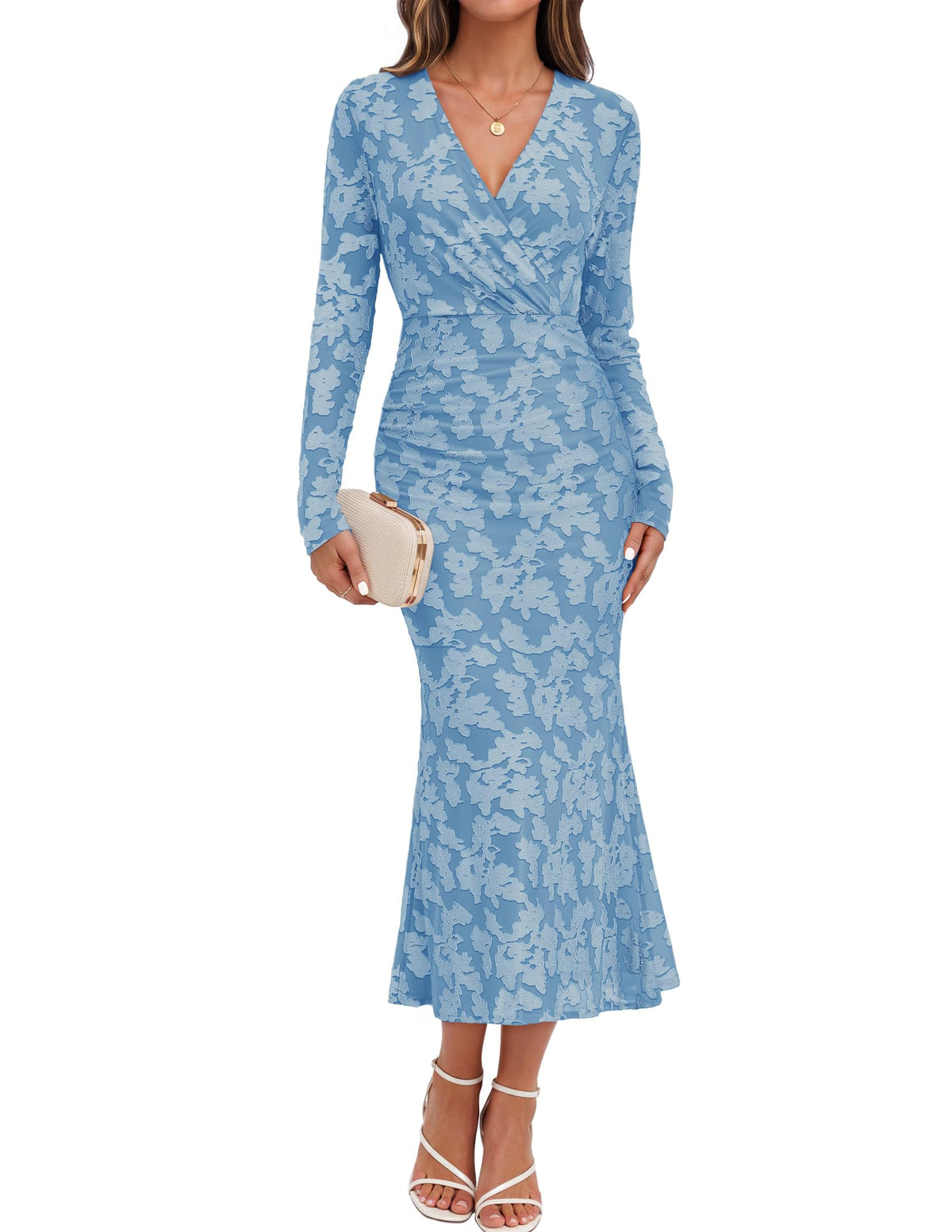 MEROKEETY Women's Wrap Long Sleeve Fall Wedding Guest Formal Maxi Dresses