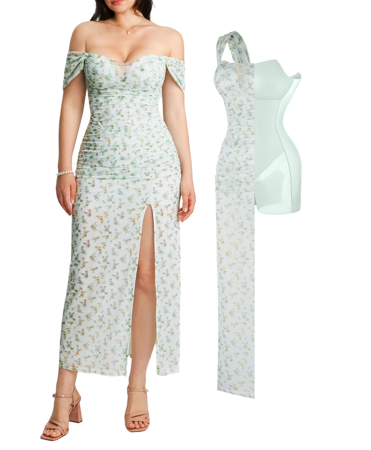 Popilush Women's Off the Shoulder Formal Wedding Guest Maxi Dress