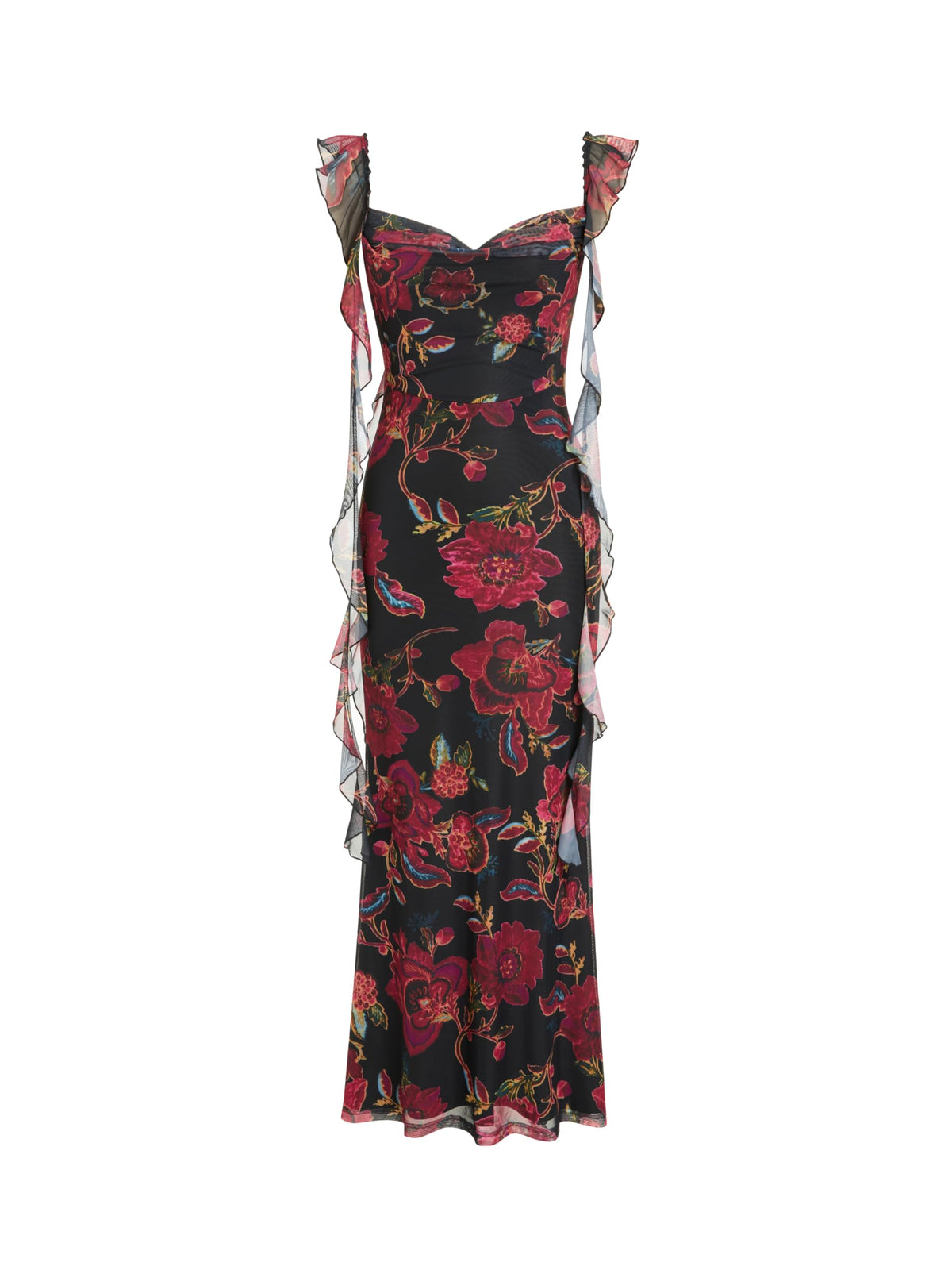 CIDER Women's Wedding Guest Dress Sleeveless Mesh Ruffle Maxi Formal Dress