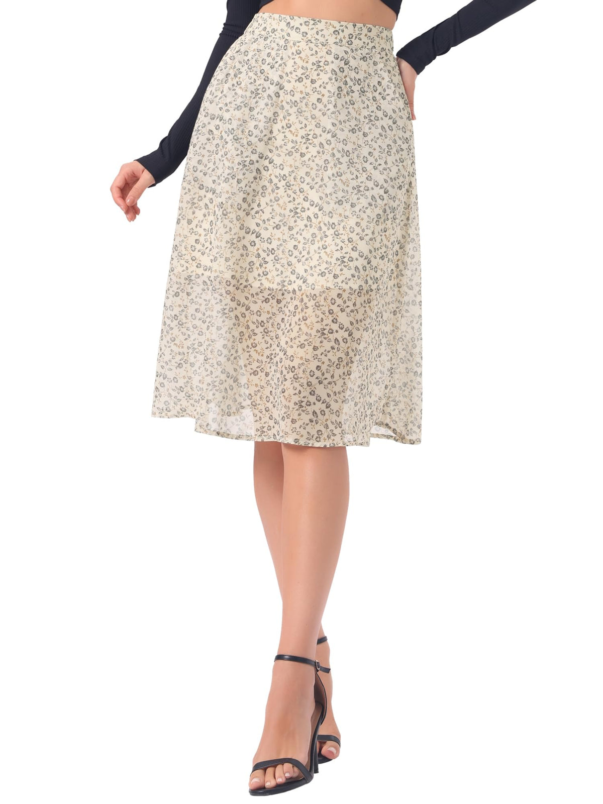 Allegra K Women's Floral Skirt A-Line Midi Skirt Chiffon High Waist Skirts