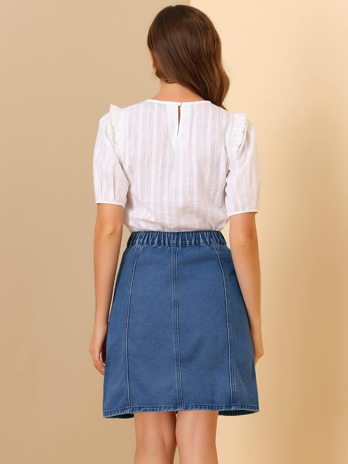 Allegra K Women's Denim Skirts Casual A-Line Short Button Down Jean Skirt