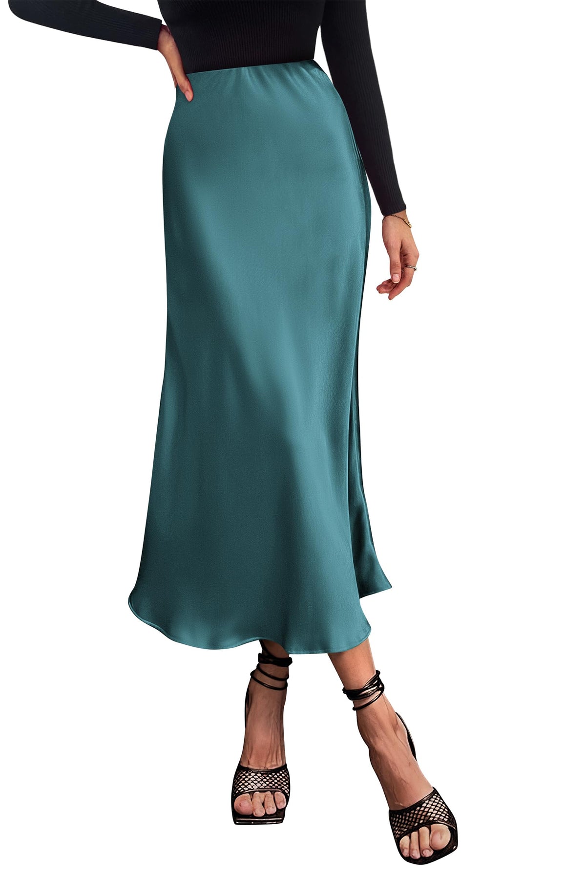 PRETTYGARDEN Women's Satin Midi Skirts Dressy Casual