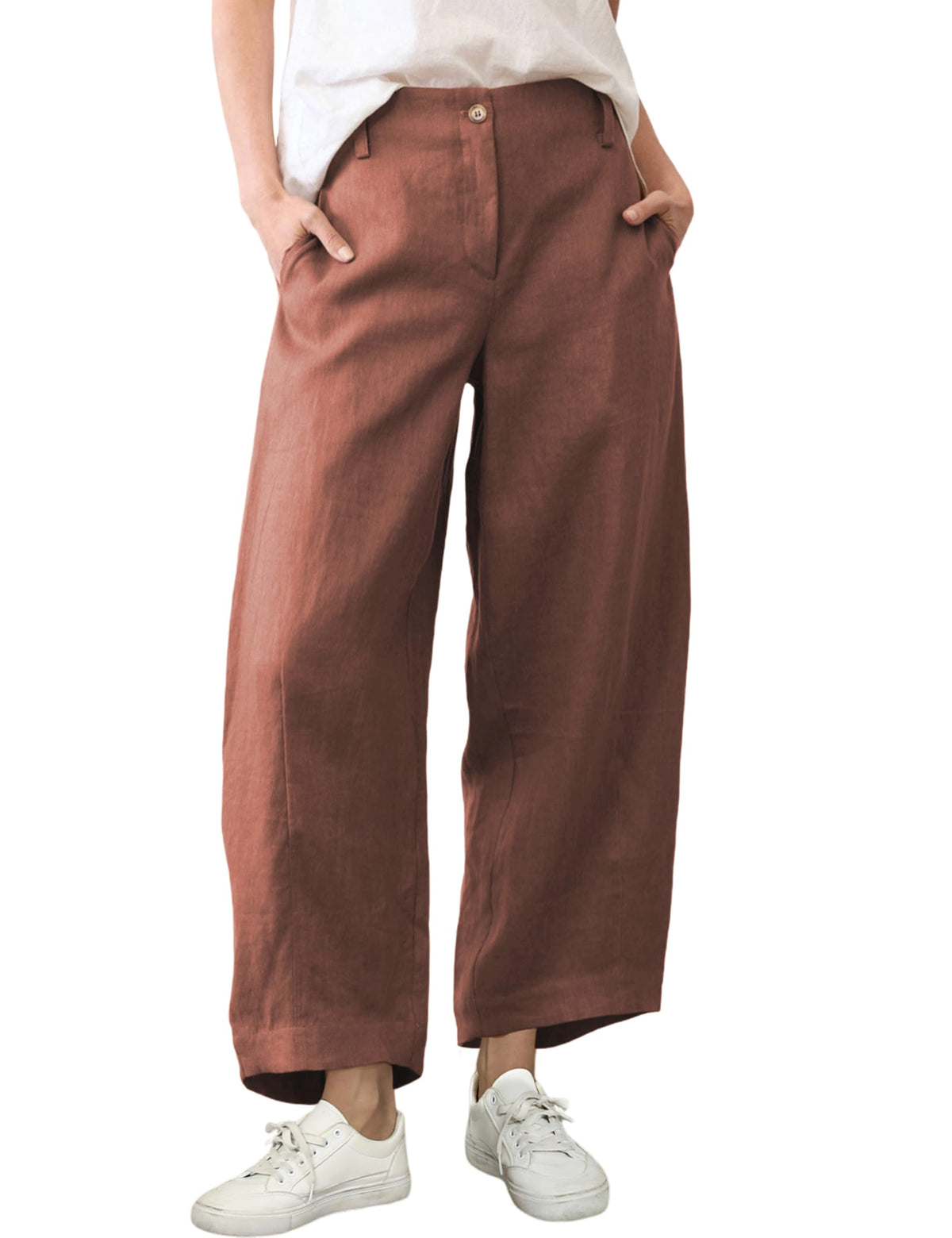 Tanming Women's Cotton Linen Barrel Pants Wide Leg Trousers
