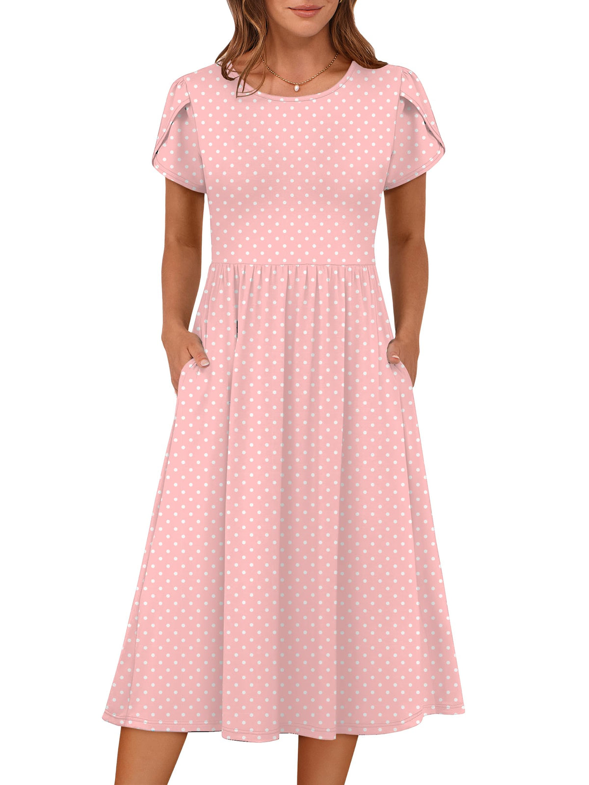 ANRABESS Women's Summer Petal Short Sleeve Midi Dress with Pockets