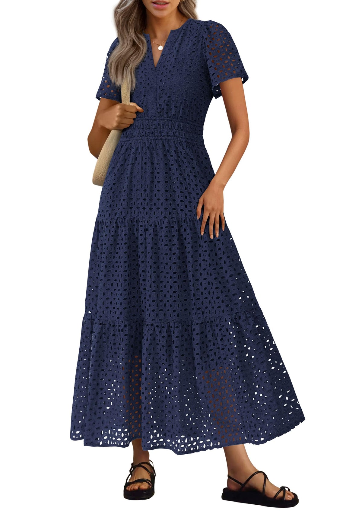PRETTYGARDEN Women's Summer Hollow Out Eyelet Maxi Dress