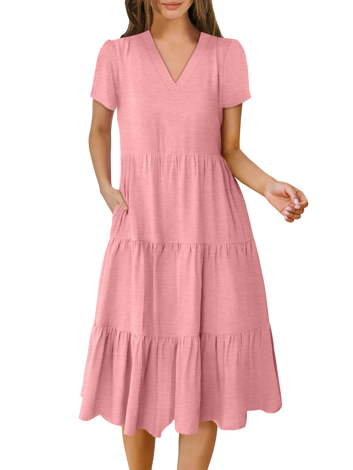 ANRABESS Womens Summer Casual Dresses Short Sleeve Boho Midi Dress