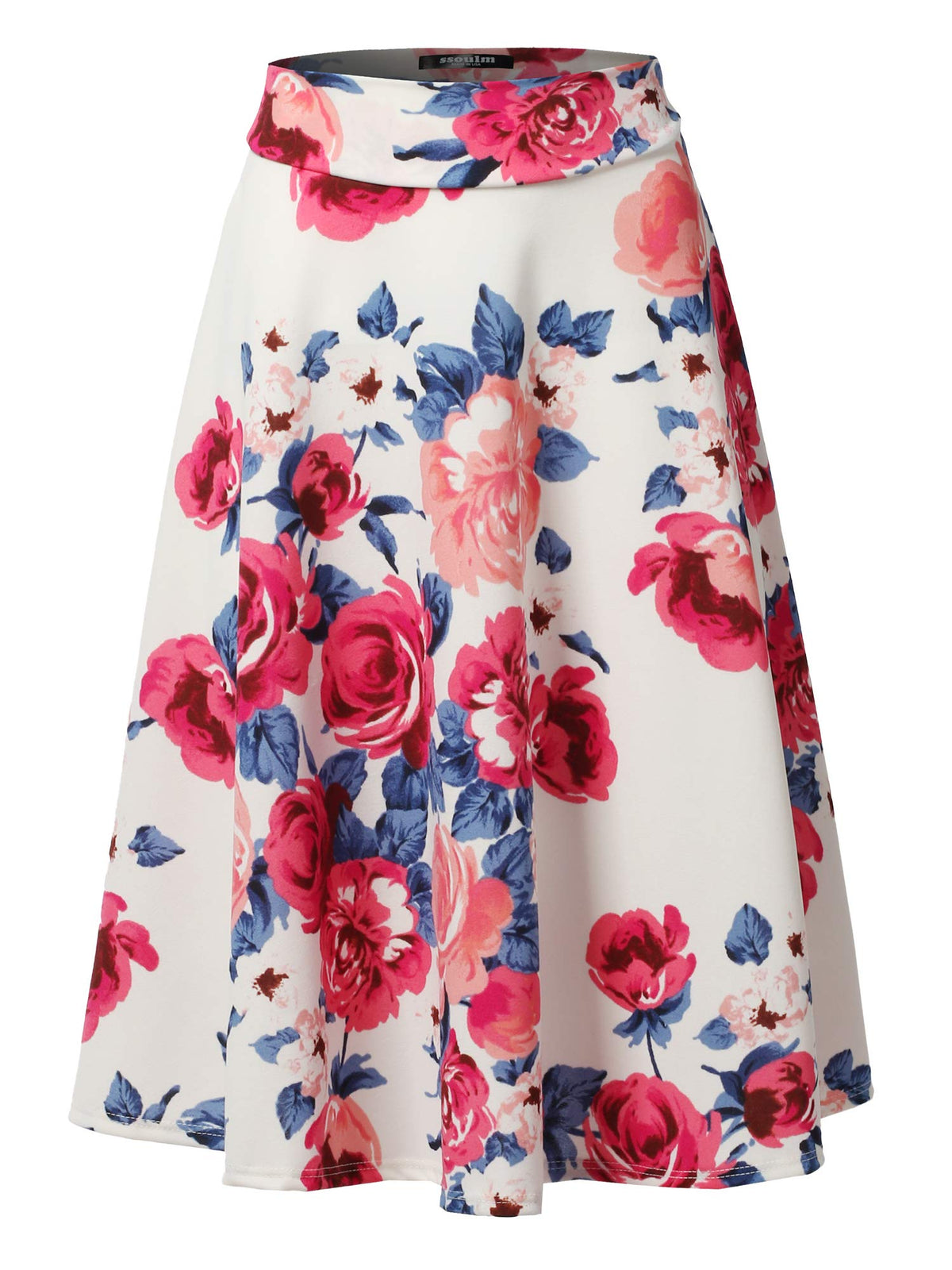 SSOULM A-Line Midi Skirt - Made in USA - Stretchy High Waisted Flare Skirts with Plus Size