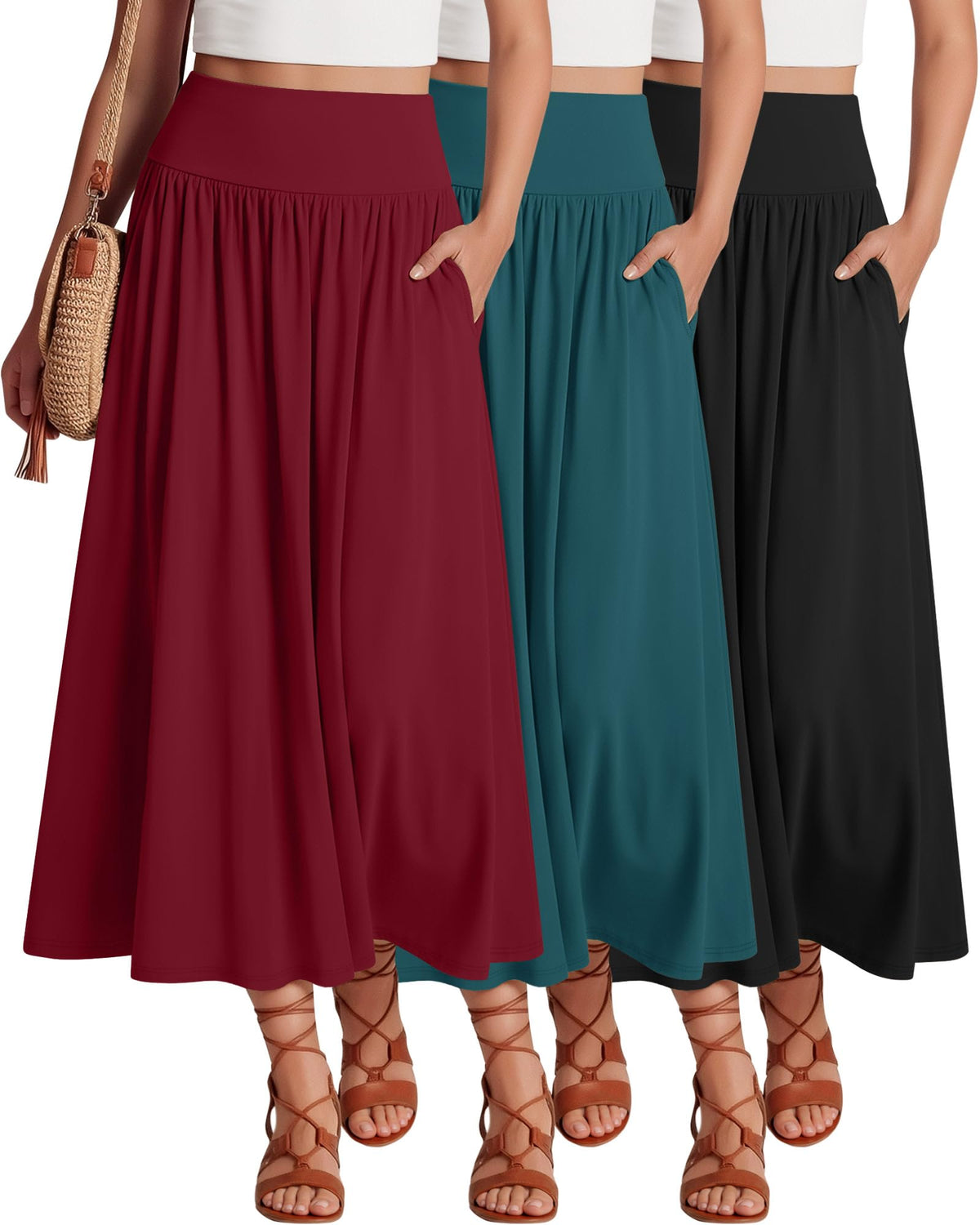 Ficerd 3 Pack Maxi Long Skirts for Women
