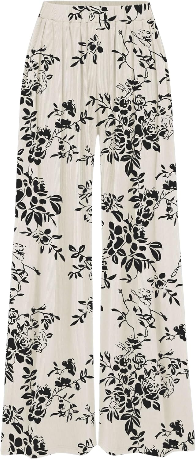 CIDER Palazzo Pants for Women Wide Leg Flowy Pants with Pockets Elastic Mid Waist Summer Beach Vacation Outfits Lightweight