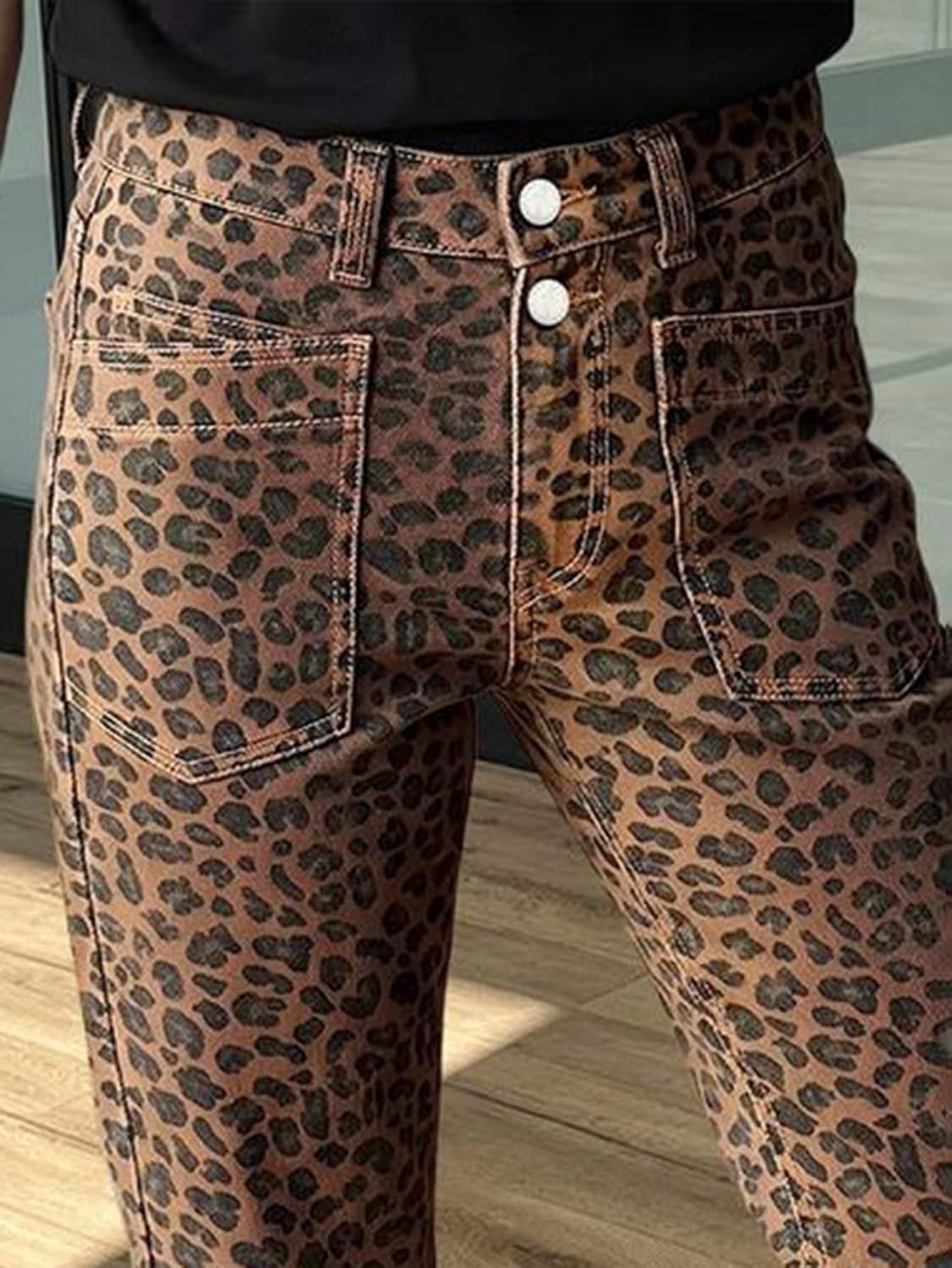 Flamingals Mid Waist Cropped Straight Leg Pants for Women