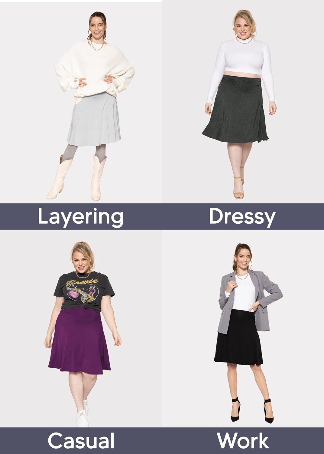 STRETCH IS COMFORT Women's & Plus Size Knee and Ankle Length Ruched Waist Flowy Skirt | Soft & Lightweight | Sizes S - 5X