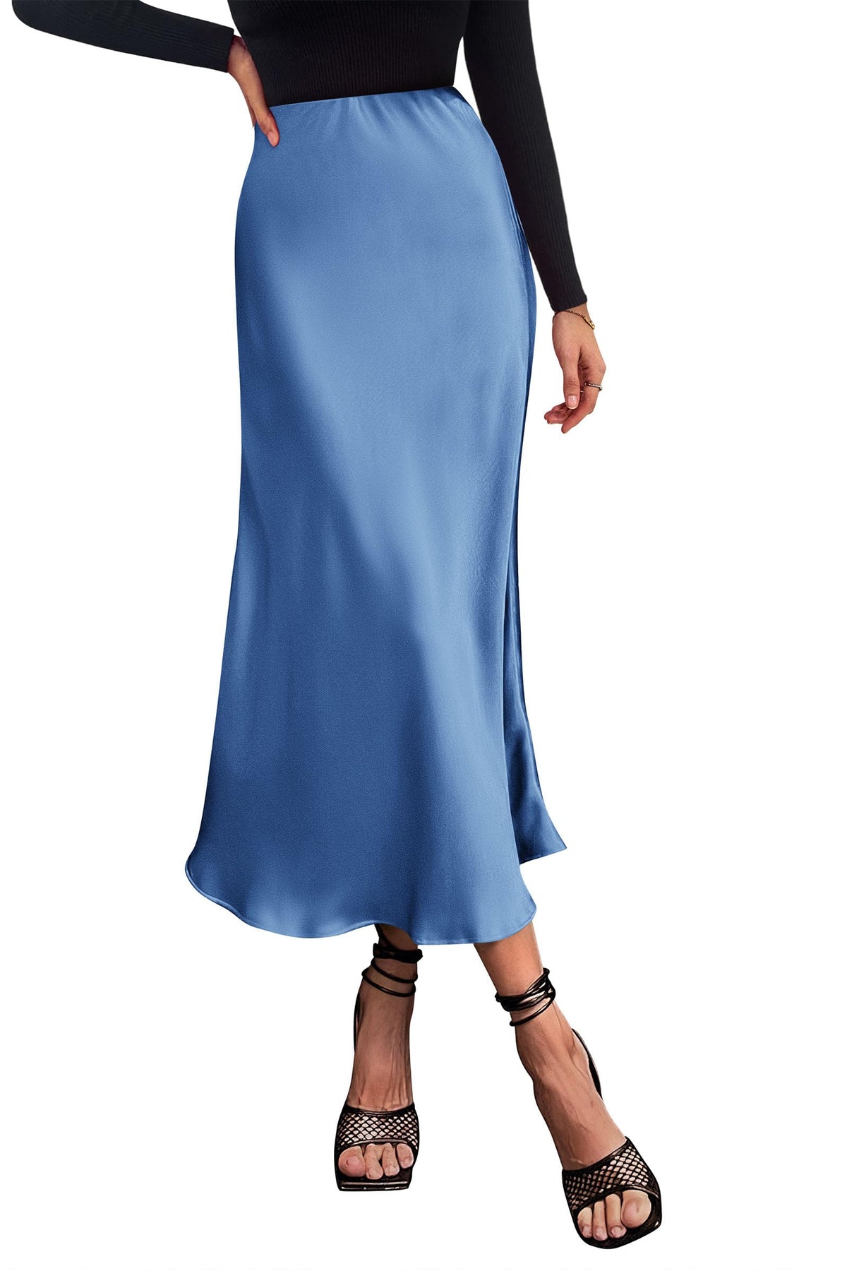 PRETTYGARDEN Women's Satin Midi Skirts Dressy Casual