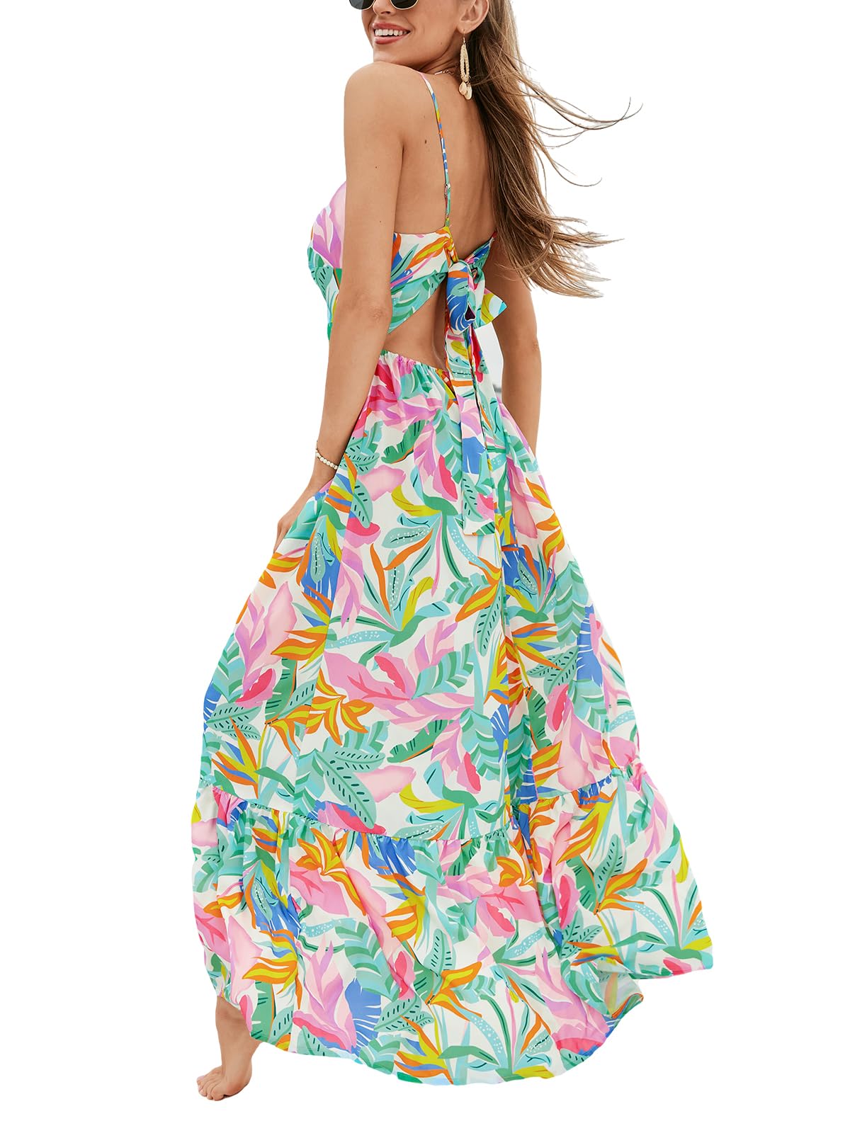 CUPSHE Women's Maxi Dress Floral Print Twisted V Neck Sleeveless Long Dress Summer Casual Dress