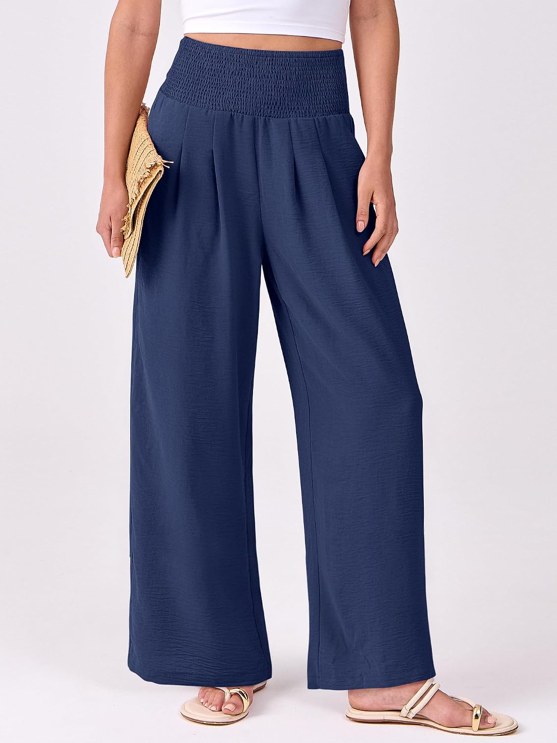 ANRABESS Women Wide Leg Summer Palazzo Pants with Pockets