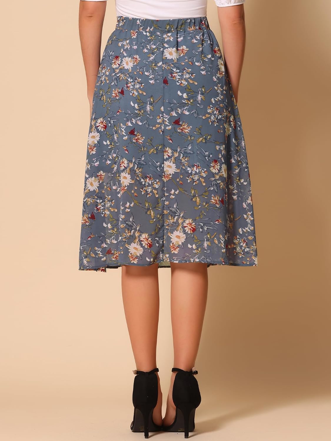 Allegra K Women's Floral Skirt A-Line Midi Skirt Chiffon High Waist Skirts
