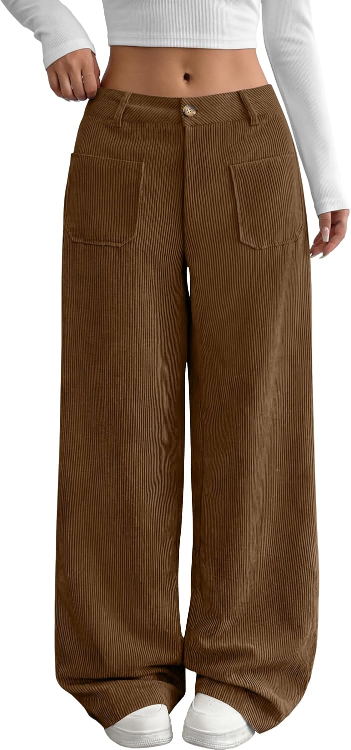 ANRABESS Womens High Waisted Wide Leg Corduroy Casual Pants