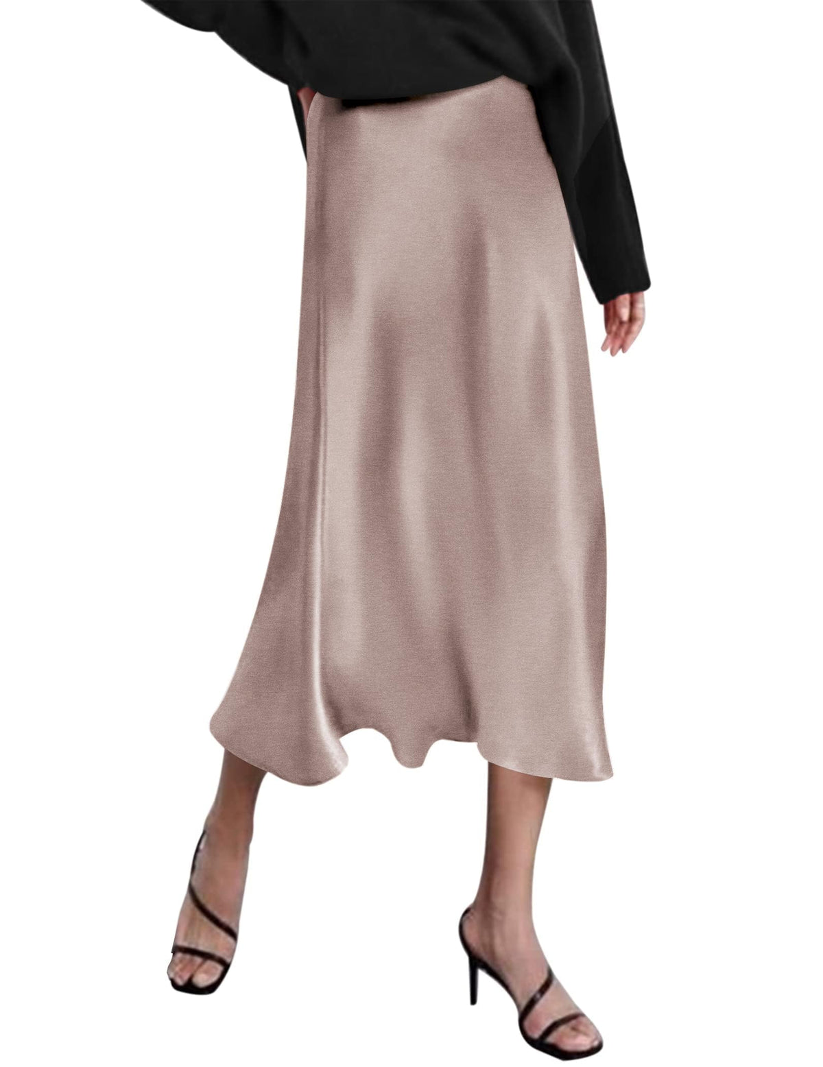 Zeagoo Skirts for Women High Waist Skirt Elegant Midi Skirt Satin