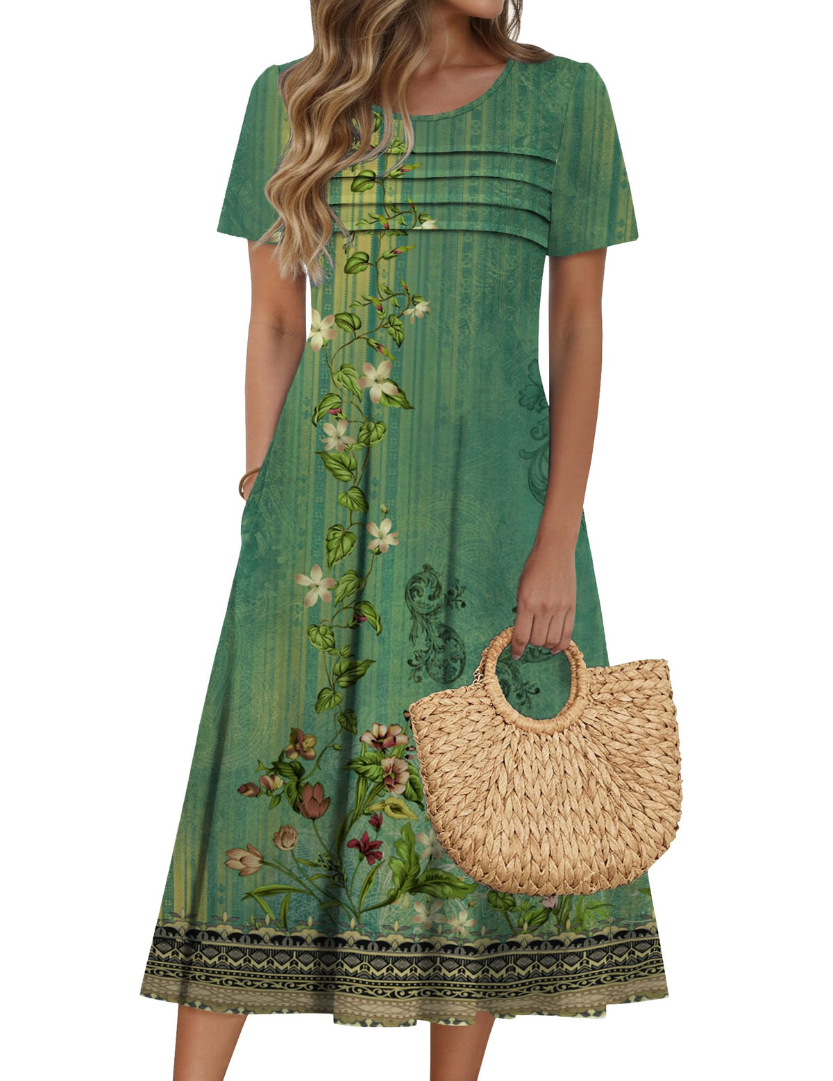 Zeagoo Womens Casual Dresses for Summer Short Sleeve Flare Midi Dress Beach