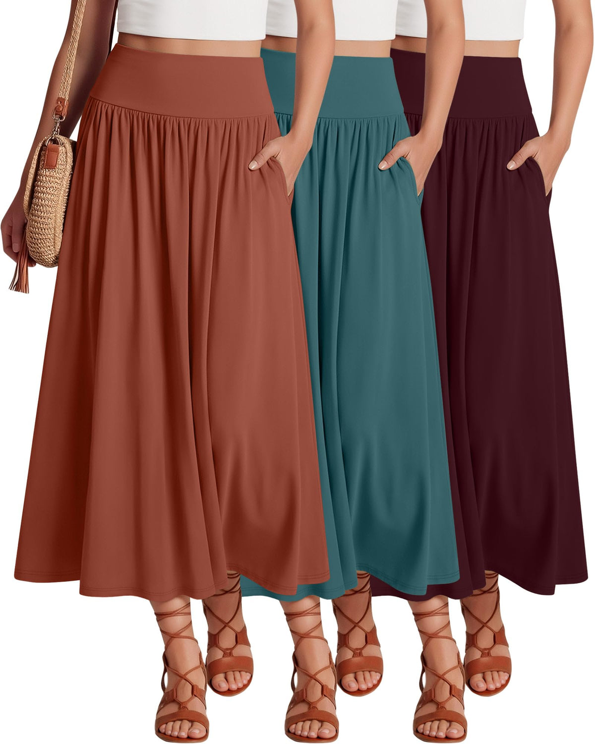 Ficerd 3 Pack Maxi Long Skirts for Women