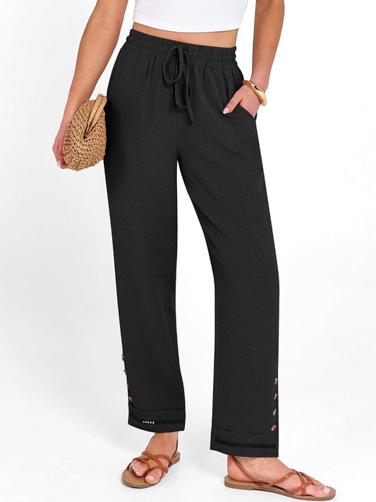 ANRABESS Womens Casual Cropped Pants, Drawstring Elastic Waist Ankle Trousers, Comfy for Lounge Office, Versatile Daily Wear