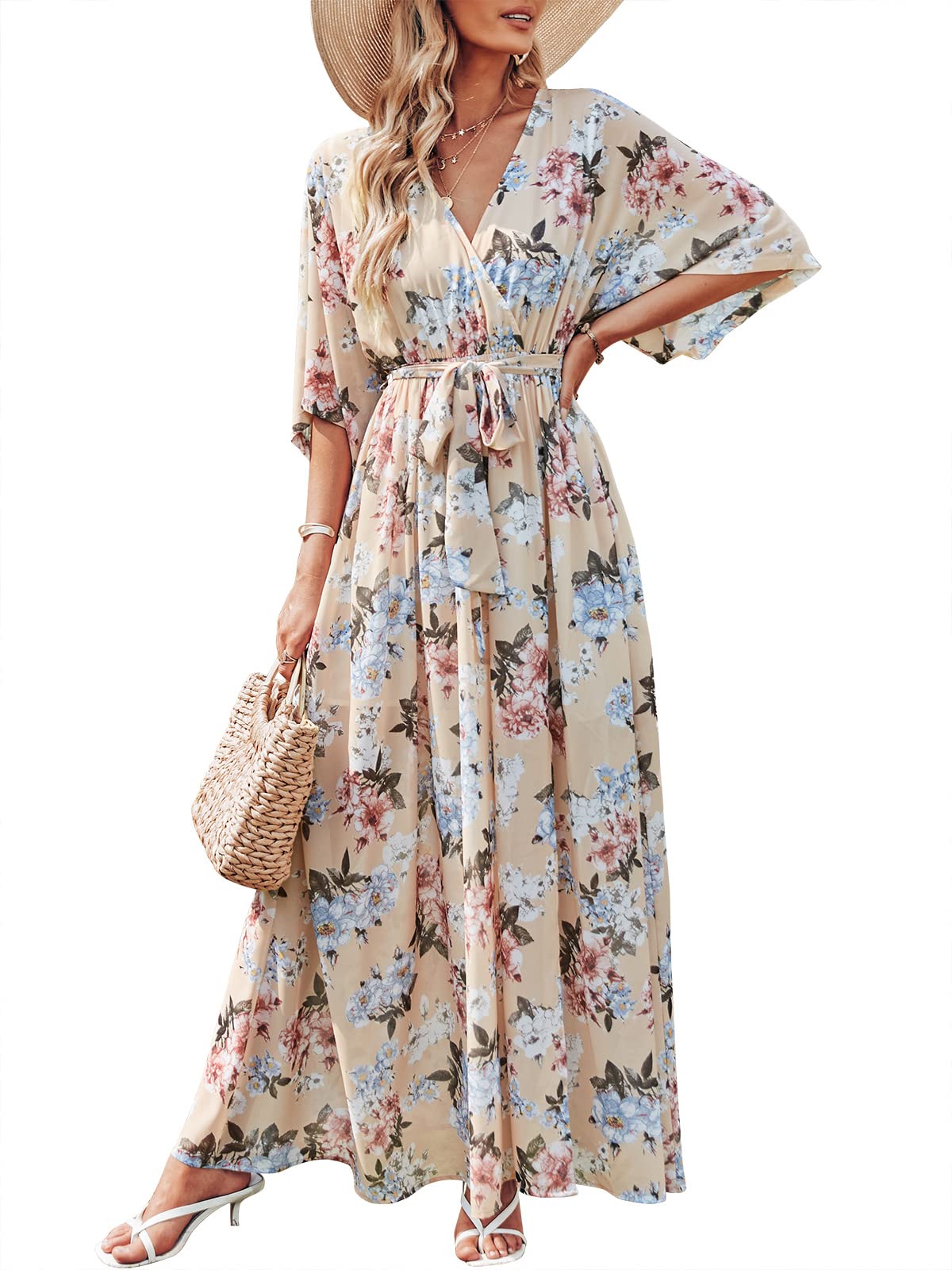 ANRABESS Womens Boho Floral Wedding Guest Maxi Dress