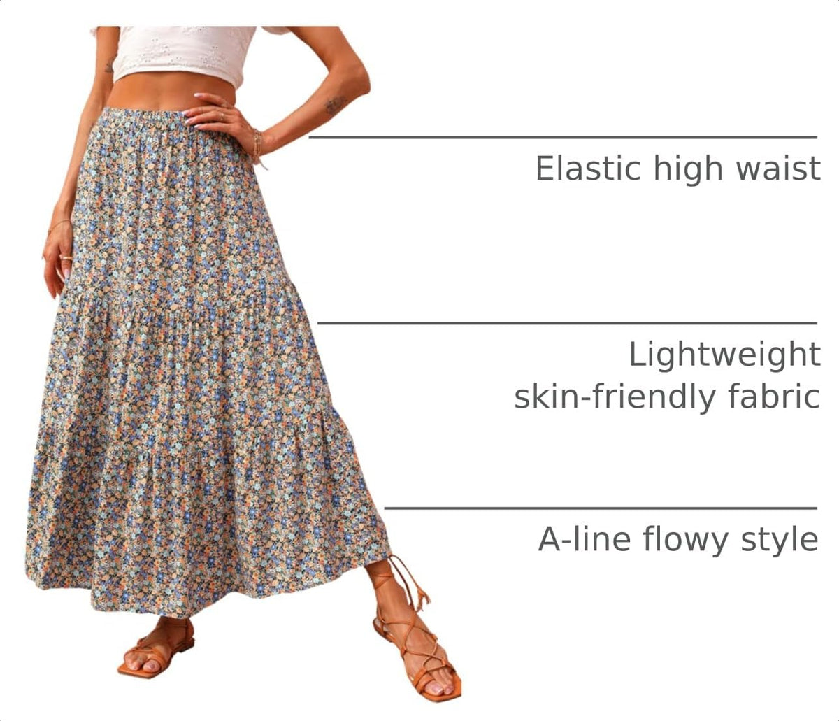KIRUNDO Maxi Skirts for Women Summer Boho Floral Long Skirt