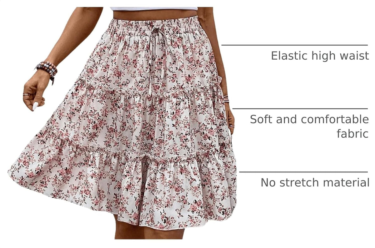 WDIRARA Women's Floral Boho Ruffle Knee Length Summer Skirt