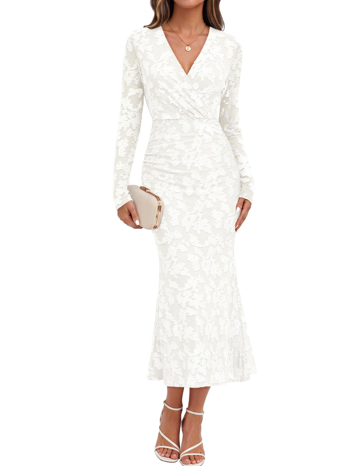 MEROKEETY Women's Wrap Long Sleeve Fall Wedding Guest Formal Maxi Dresses