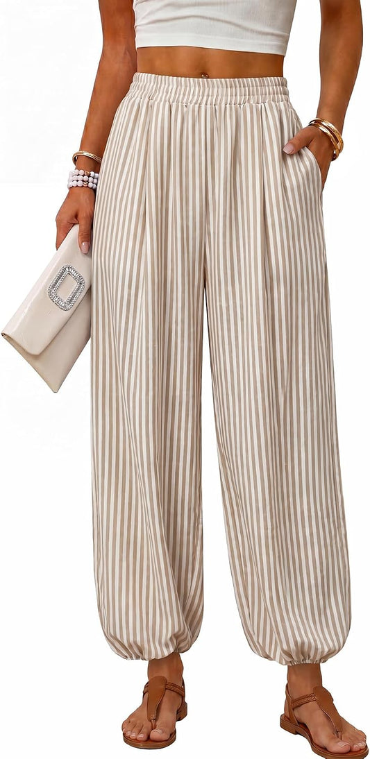 Sampeel Balloon Pants for Women Flowy High Waist Trousers with Pockets