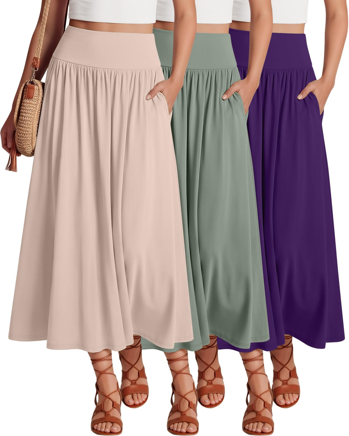 Ficerd 3 Pack Maxi Long Skirts for Women
