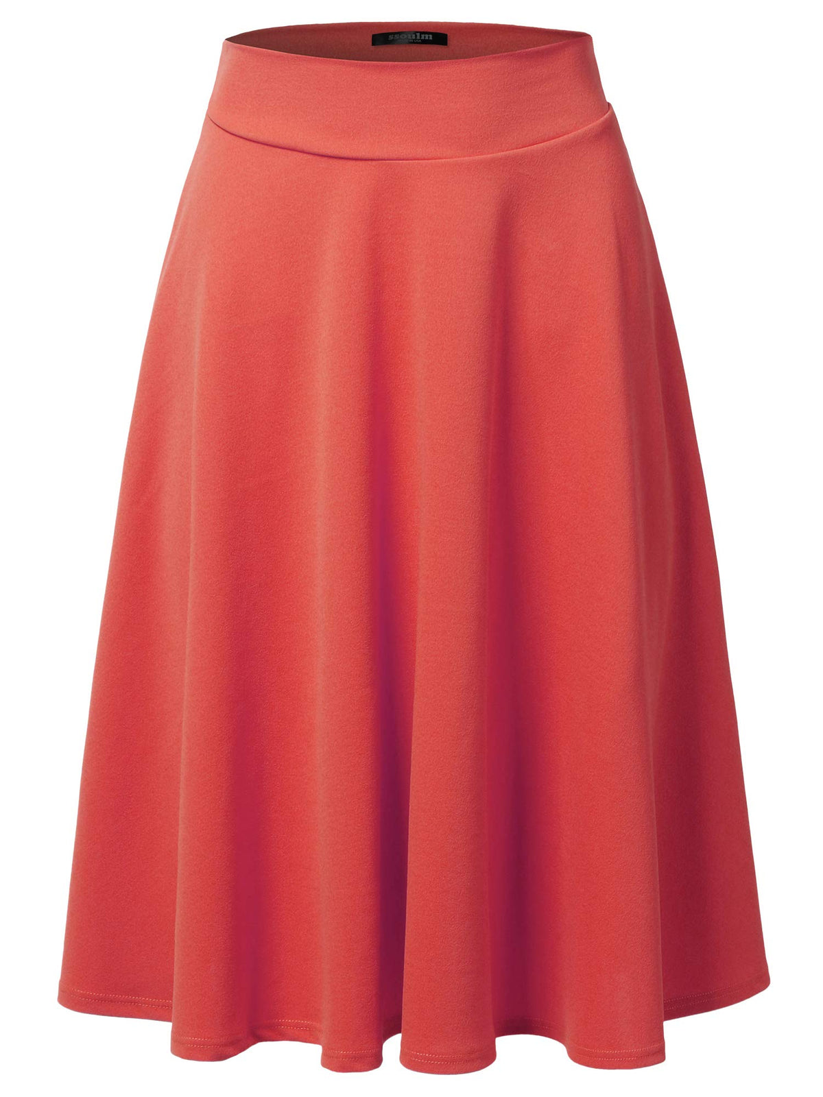 SSOULM A-Line Midi Skirt - Made in USA - Stretchy High Waisted Flare Skirts with Plus Size