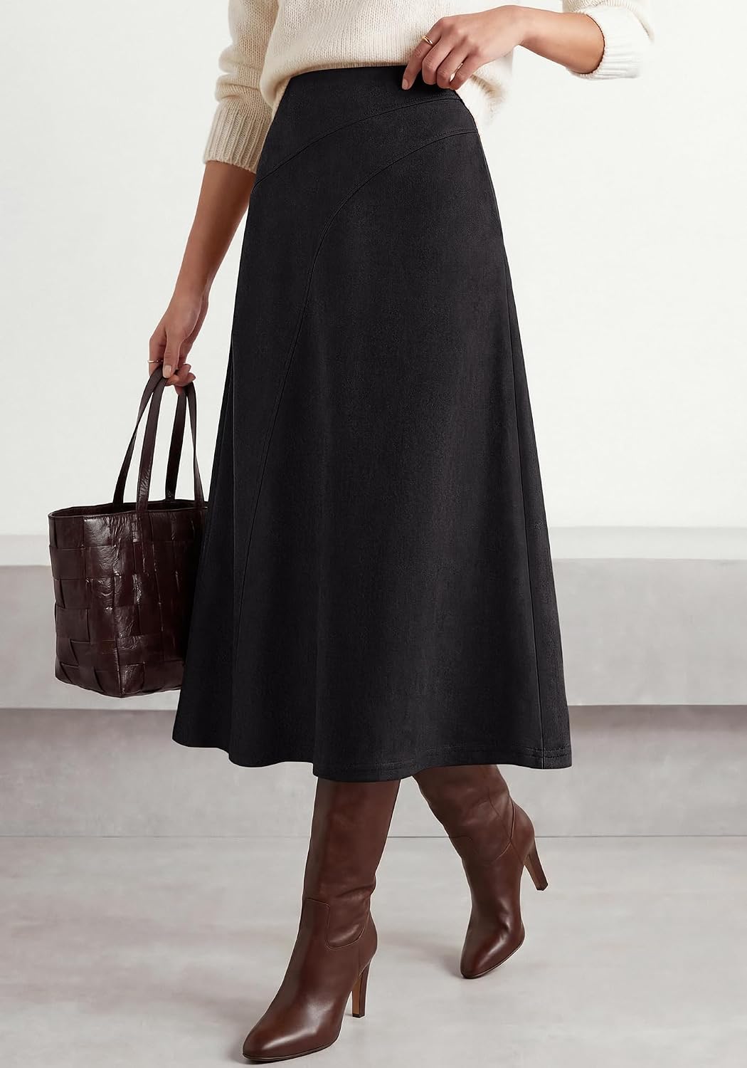 BTFBM Women Faux Suede Midi Long Skirt Fall Fashion 2026