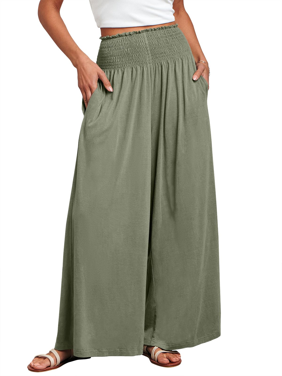 ANRABESS Women Summer Casual Wide Leg Palazzo Pants with Pockets