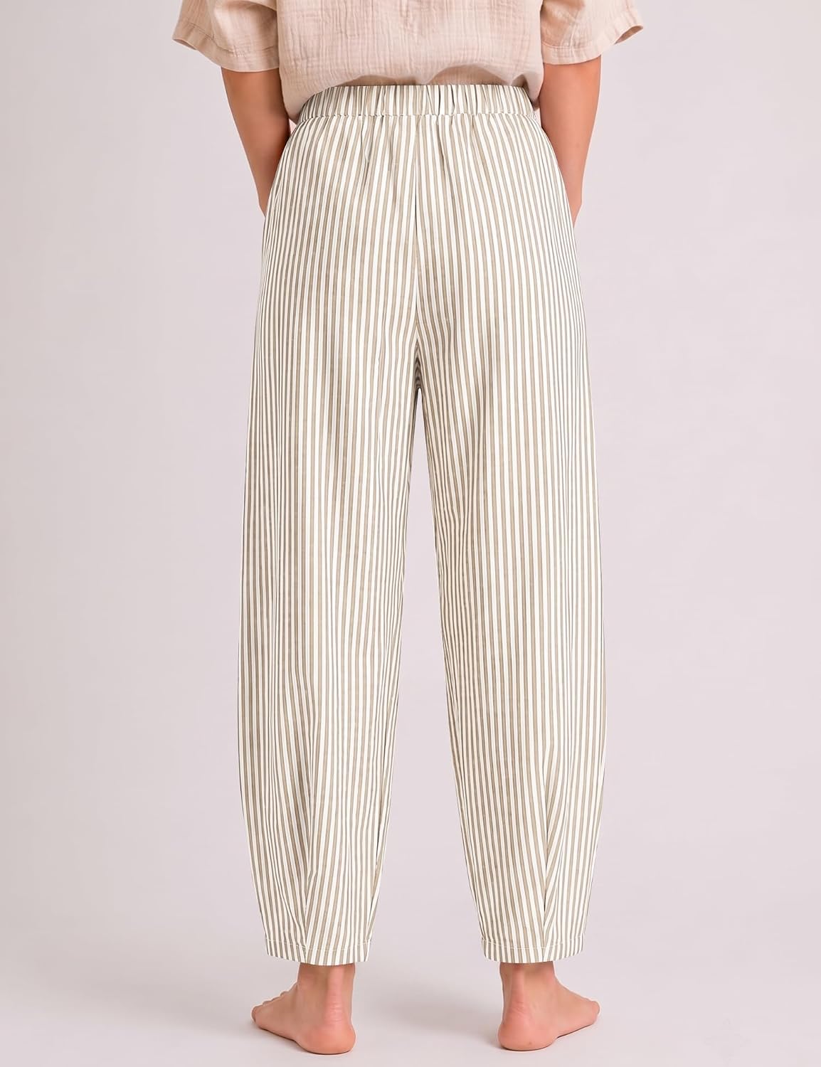 LOMON Womens Barrel Harem Travel Pants Baggy Casual Gingham Striped Bottoms