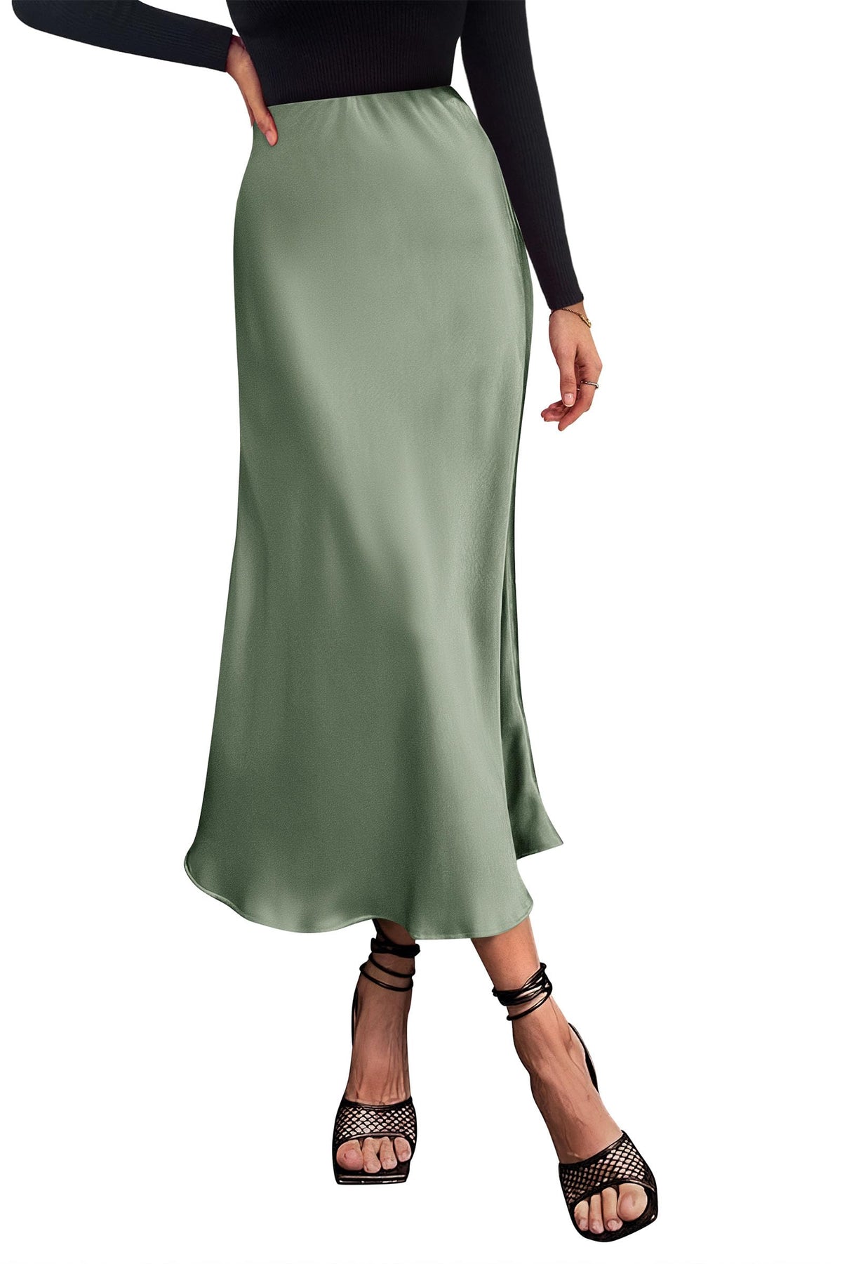 PRETTYGARDEN Women's Satin Midi Skirts Dressy Casual