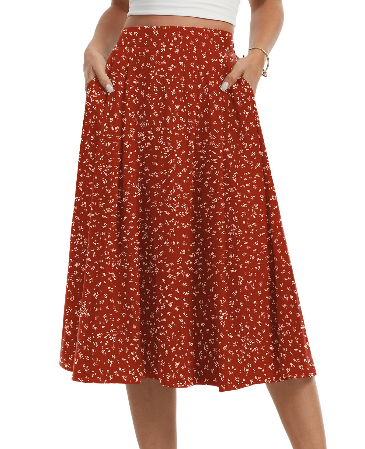 Womens Midi Flowy Skirts A-Line Casual Skirt with Pockets S-2XL