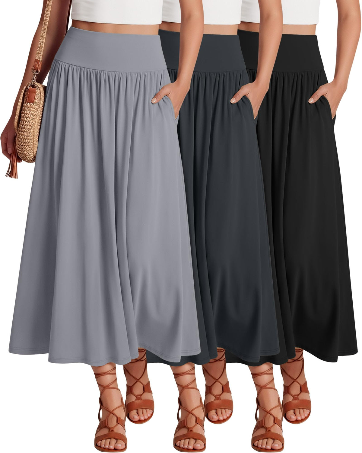Ficerd 3 Pack Maxi Long Skirts for Women