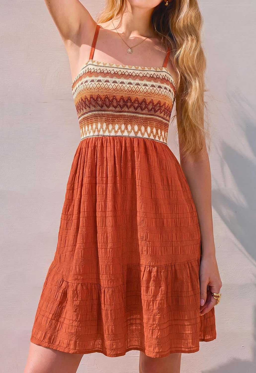 PRETTYGARDEN Womens Summer Dresses 2026 Paisley Spaghetti Strap Sleeveless Smocked A Line Boho Mini Dress with Pockets