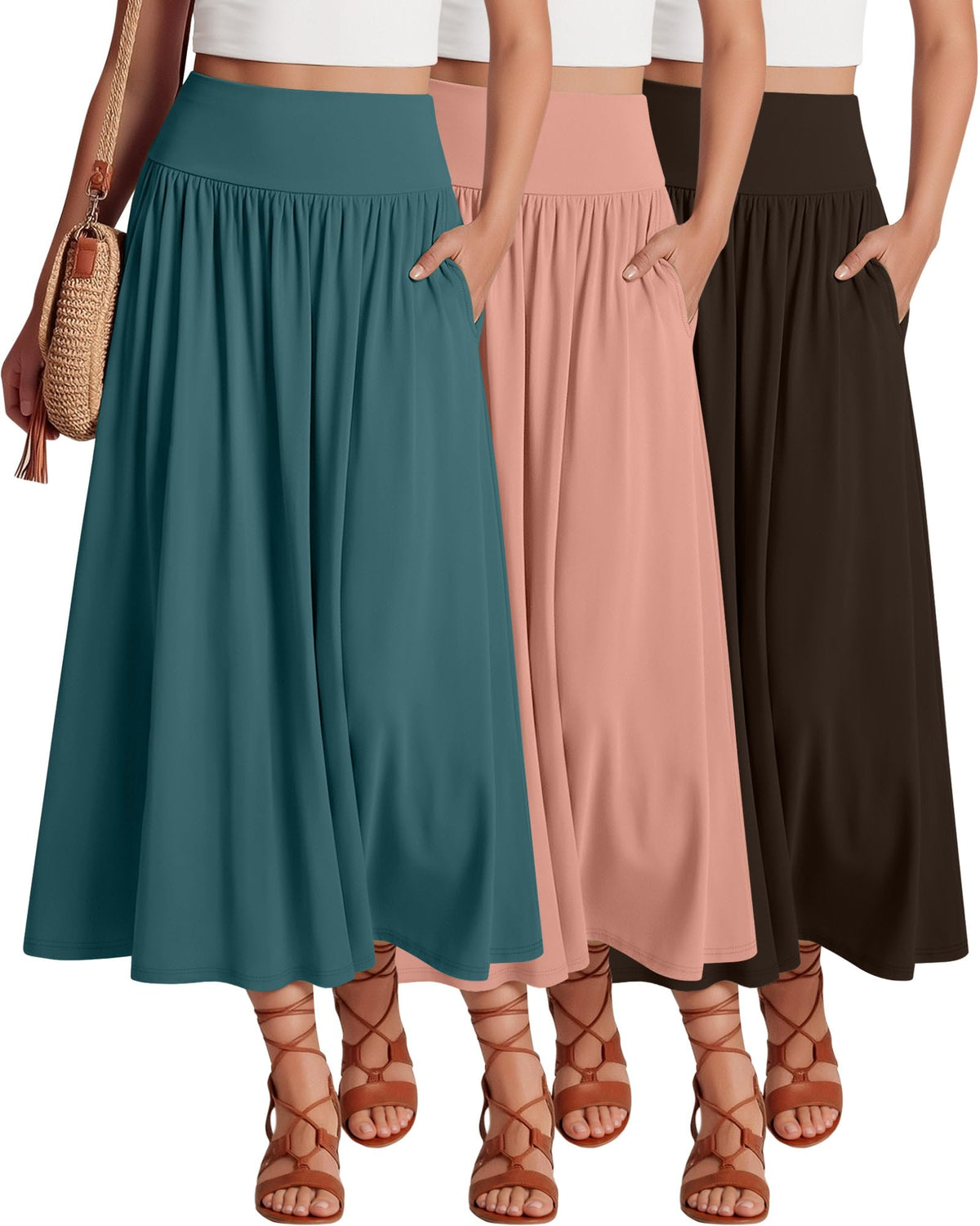 Ficerd 3 Pack Maxi Long Skirts for Women
