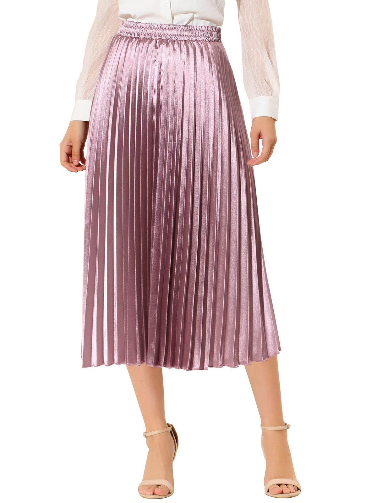 Allegra K Women Pleated Midi Skirt High Waisted Metallic Party Skirts
