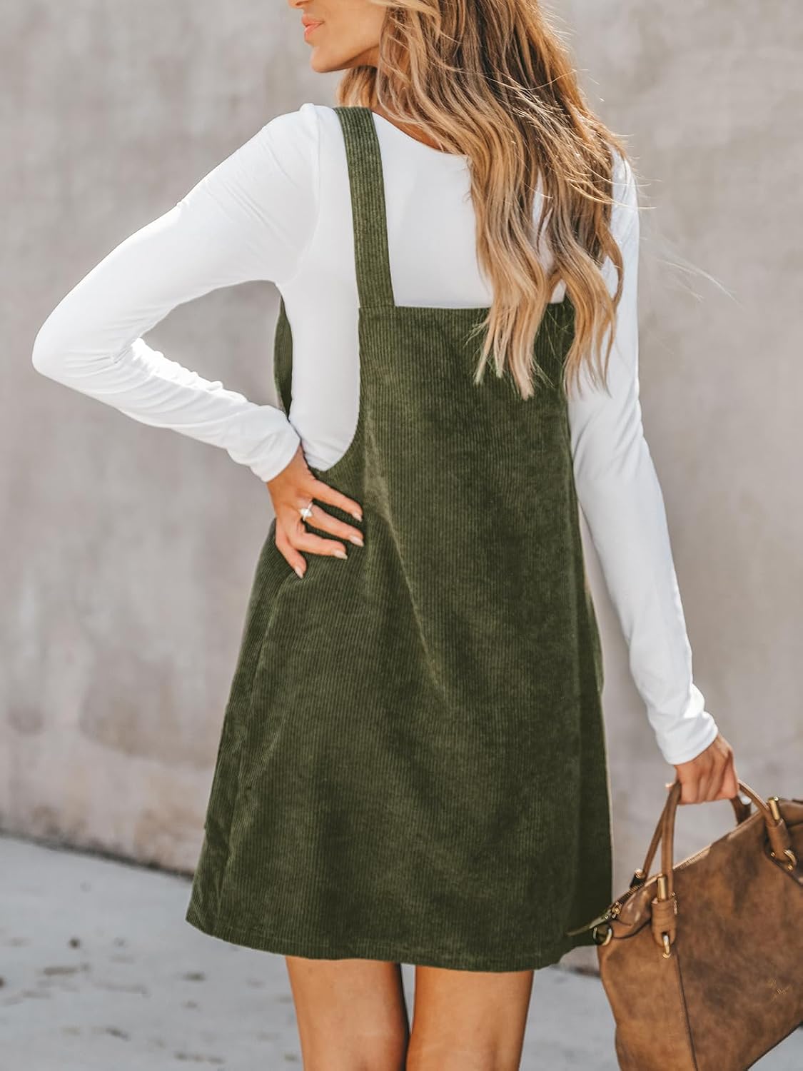 CUPSHE Women Corduroy Square Neck Wide Strap Fall Overall Mini Dress