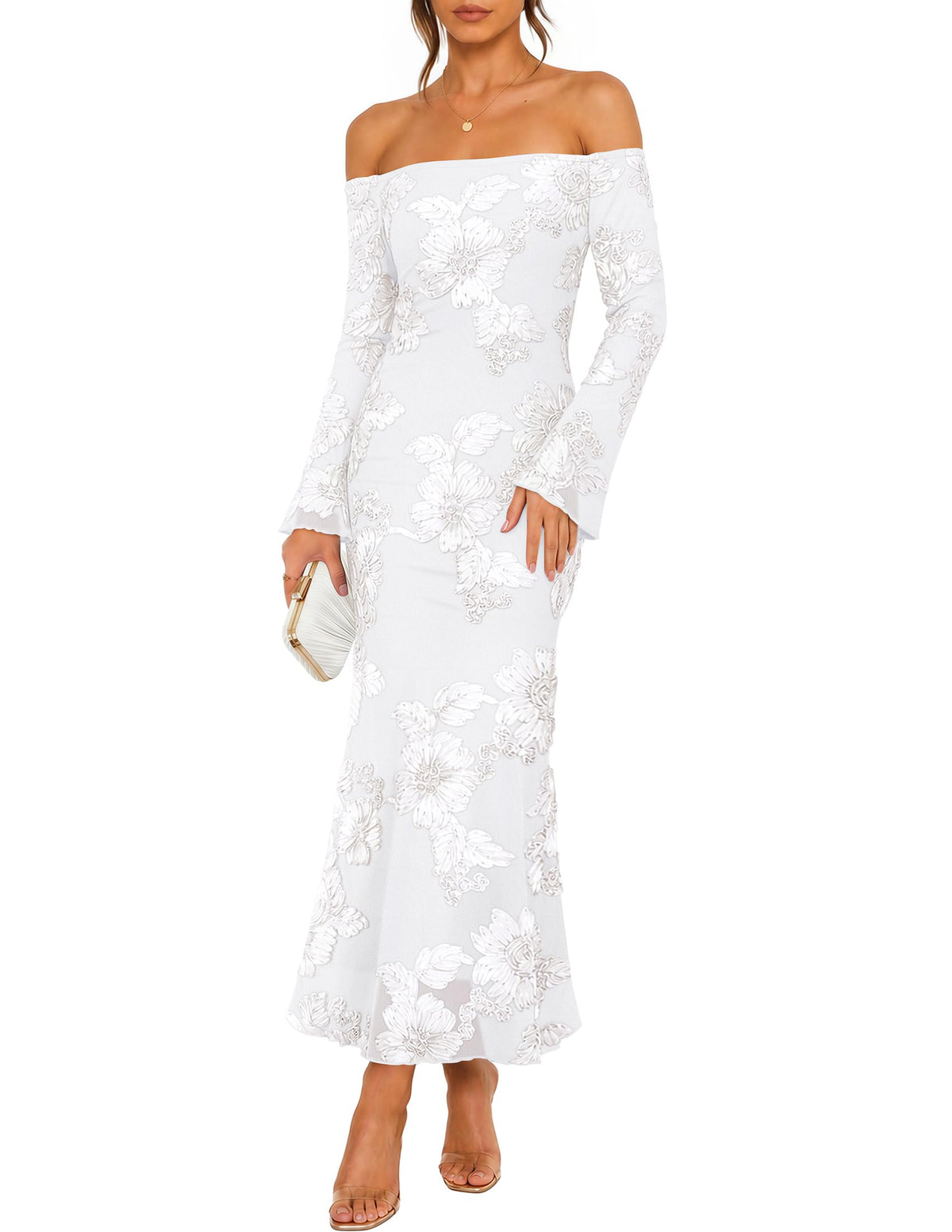 ZESICA Women's Fall Off Shoulder Floral Wedding Guest Maxi Dresses