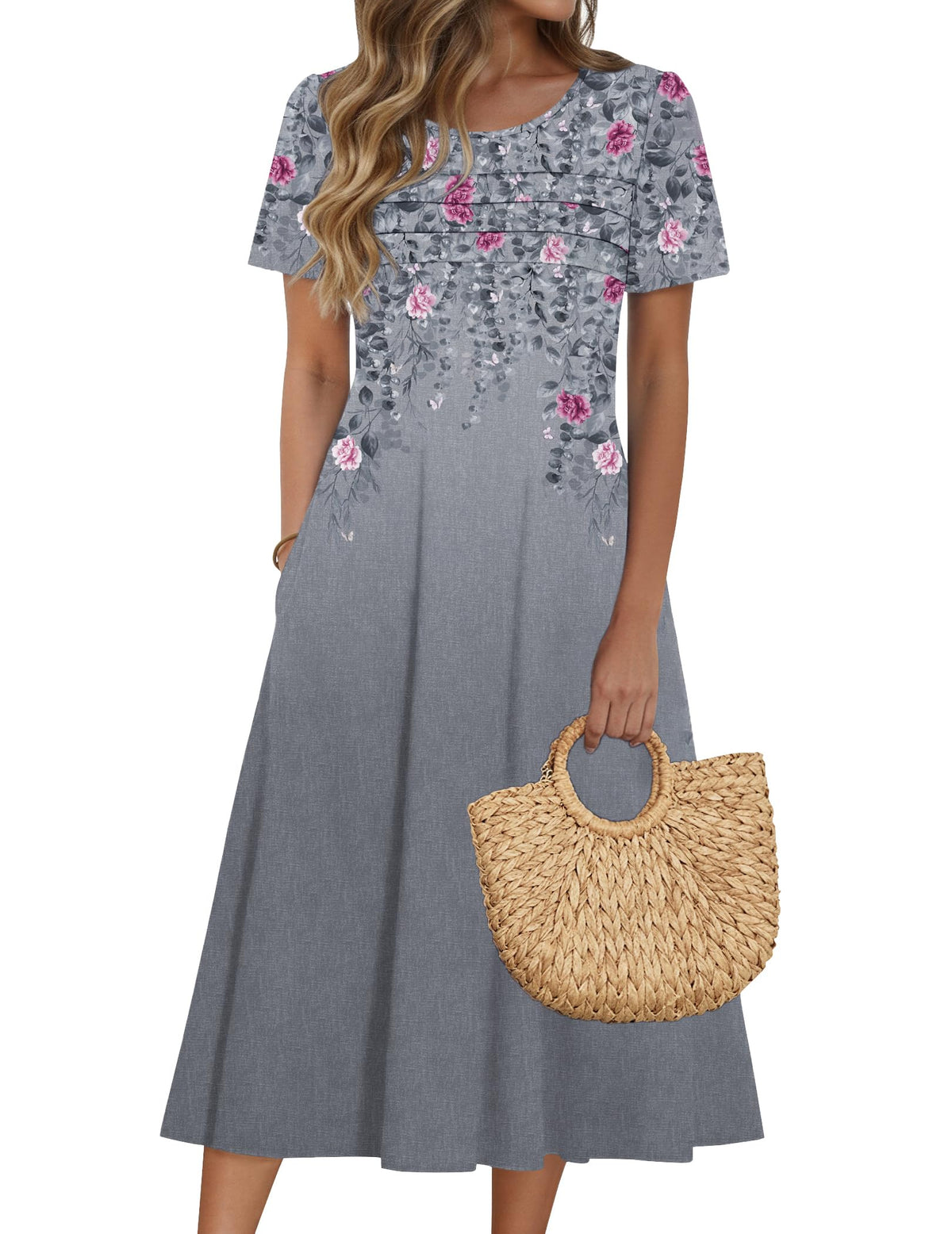 Zeagoo Womens Casual Dresses for Summer Short Sleeve Flare Midi Dress Beach